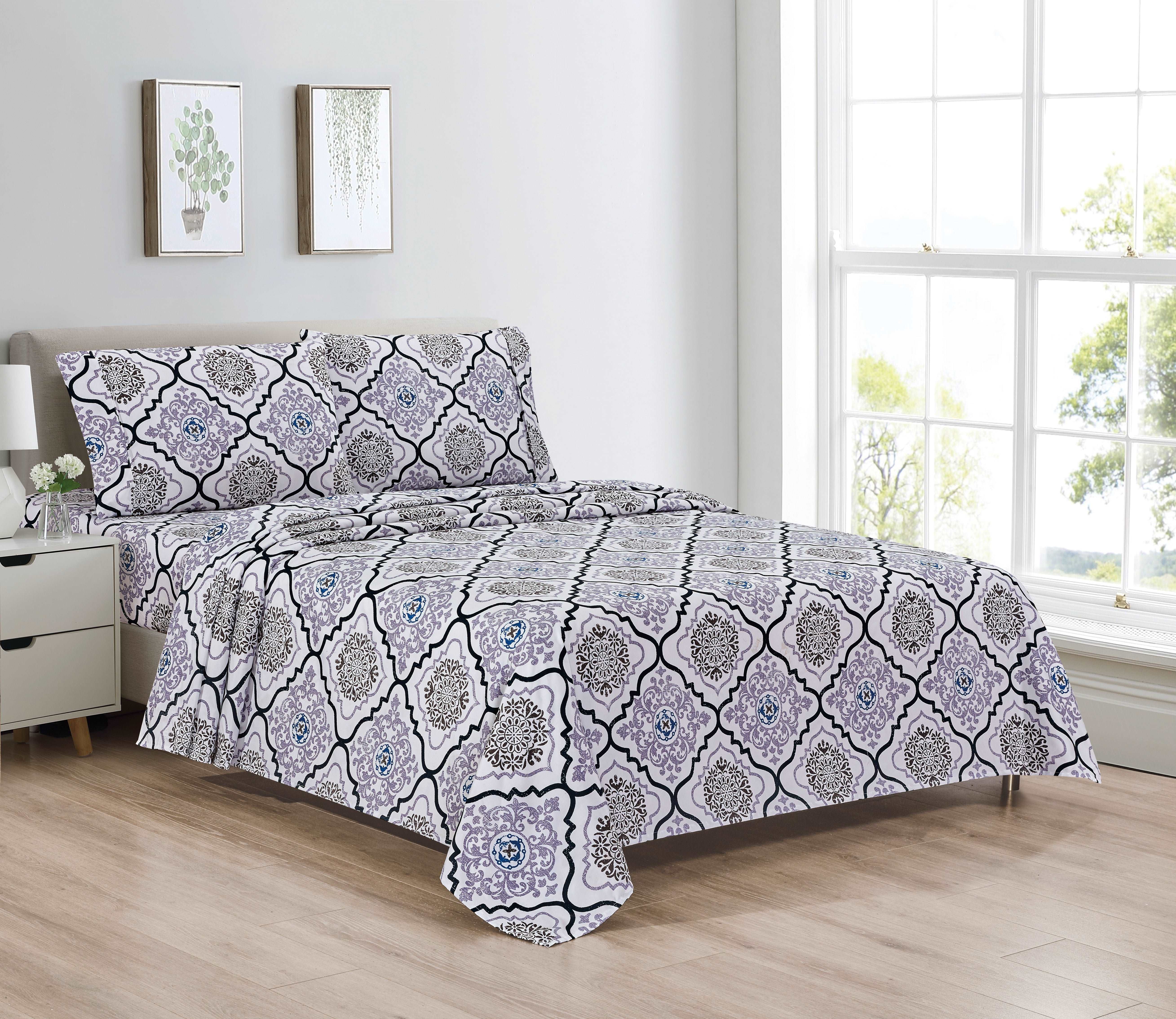 Bibb Home Egyptian Luxury 1800 Count Printed 4 Piece Sheet Set.