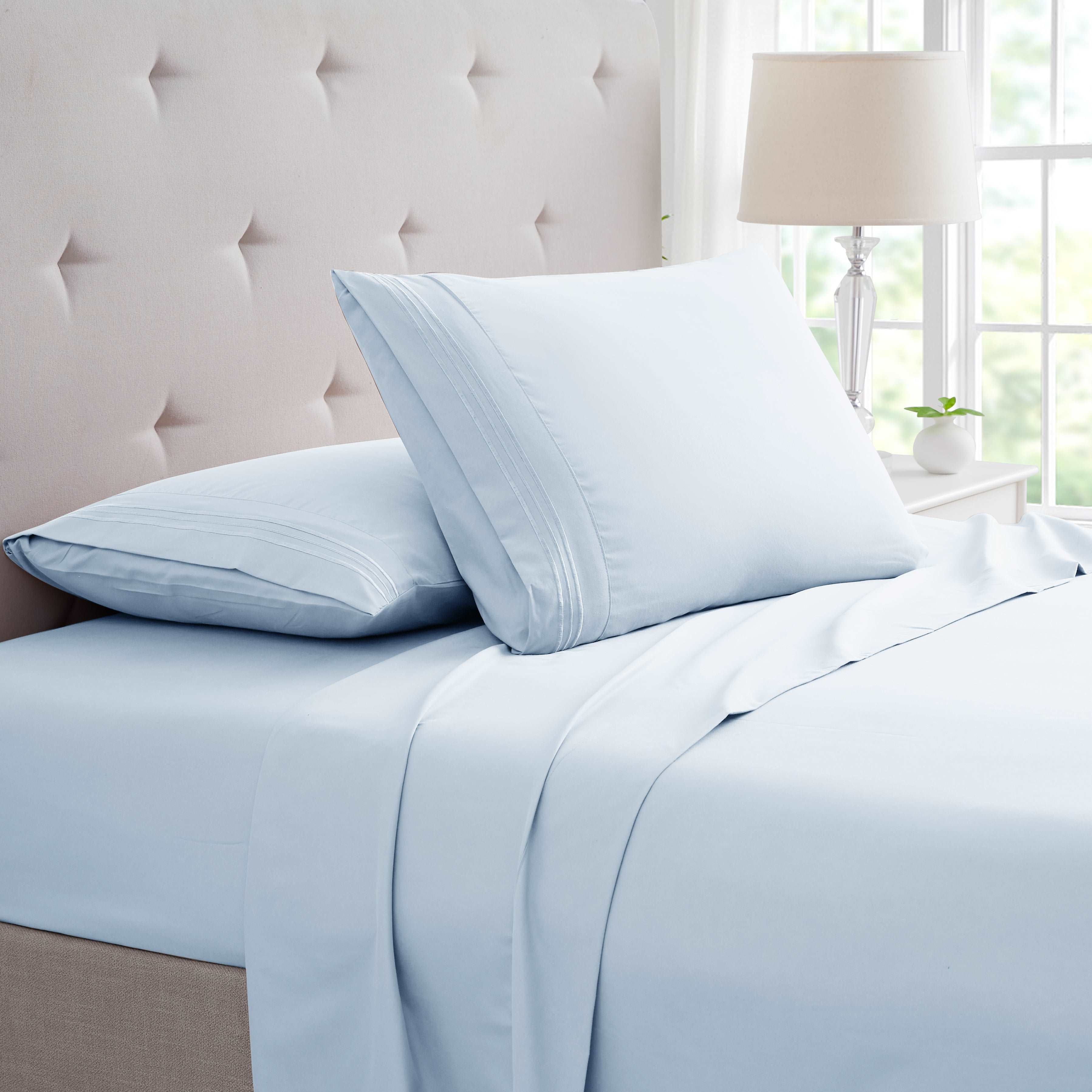 Bamboo 4 Piece Luxury 3 Line Embroidered Sheet Set. - Smartmarts