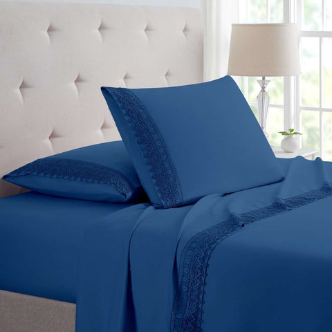 Bamboo Lace Crochet Embroidery 4 Piece Sheet Set