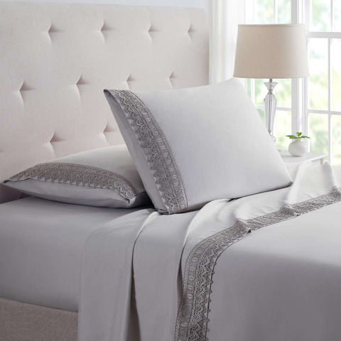 Bamboo Lace Crochet Embroidery 4 Piece Sheet Set