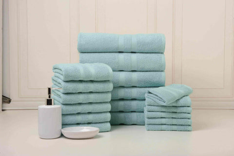 Solid Aqua Colour of 18 Piece Egyptian Cotton Towel Set