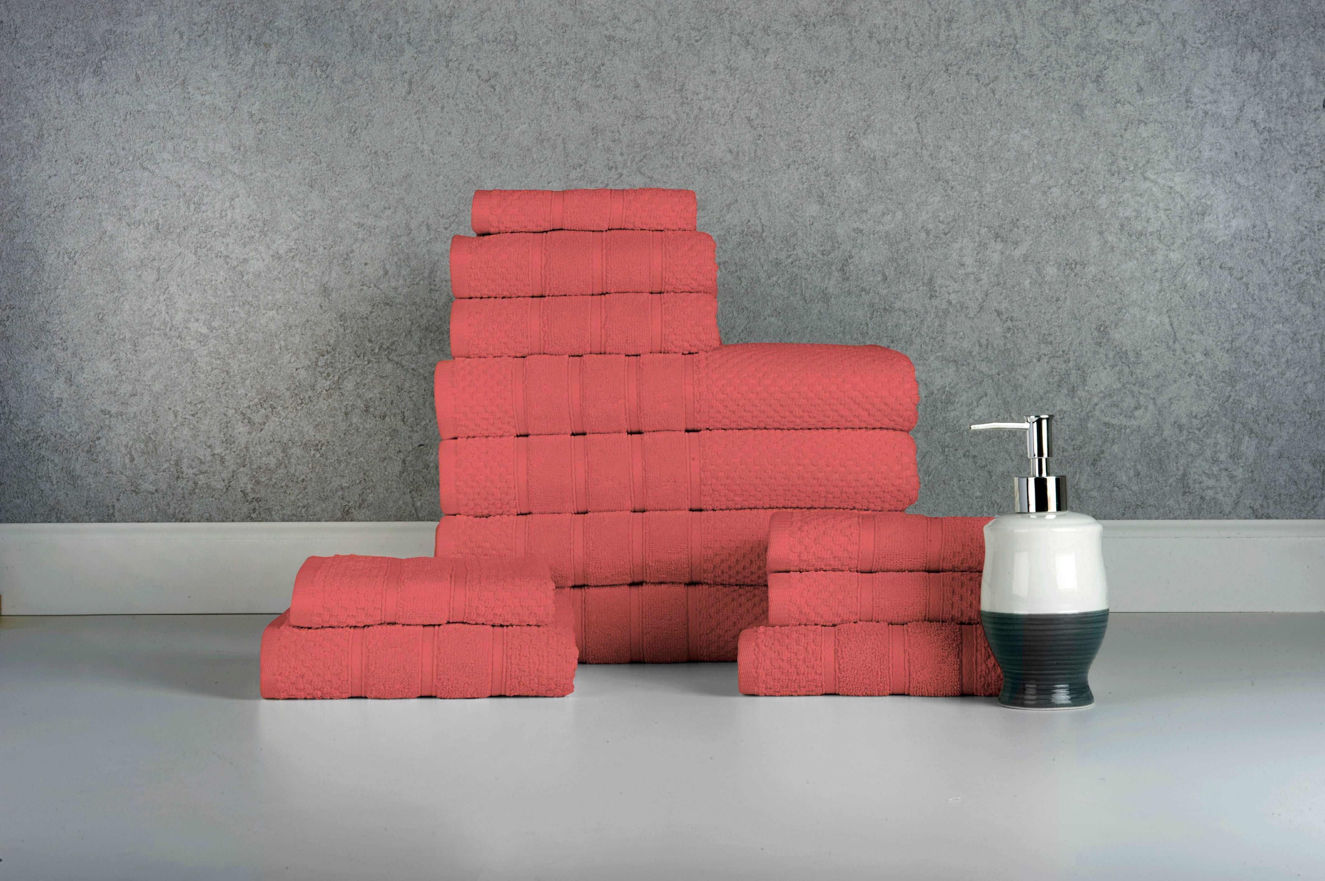 Coral Colour of 12 Piece Egyptian Cotton Towel Set