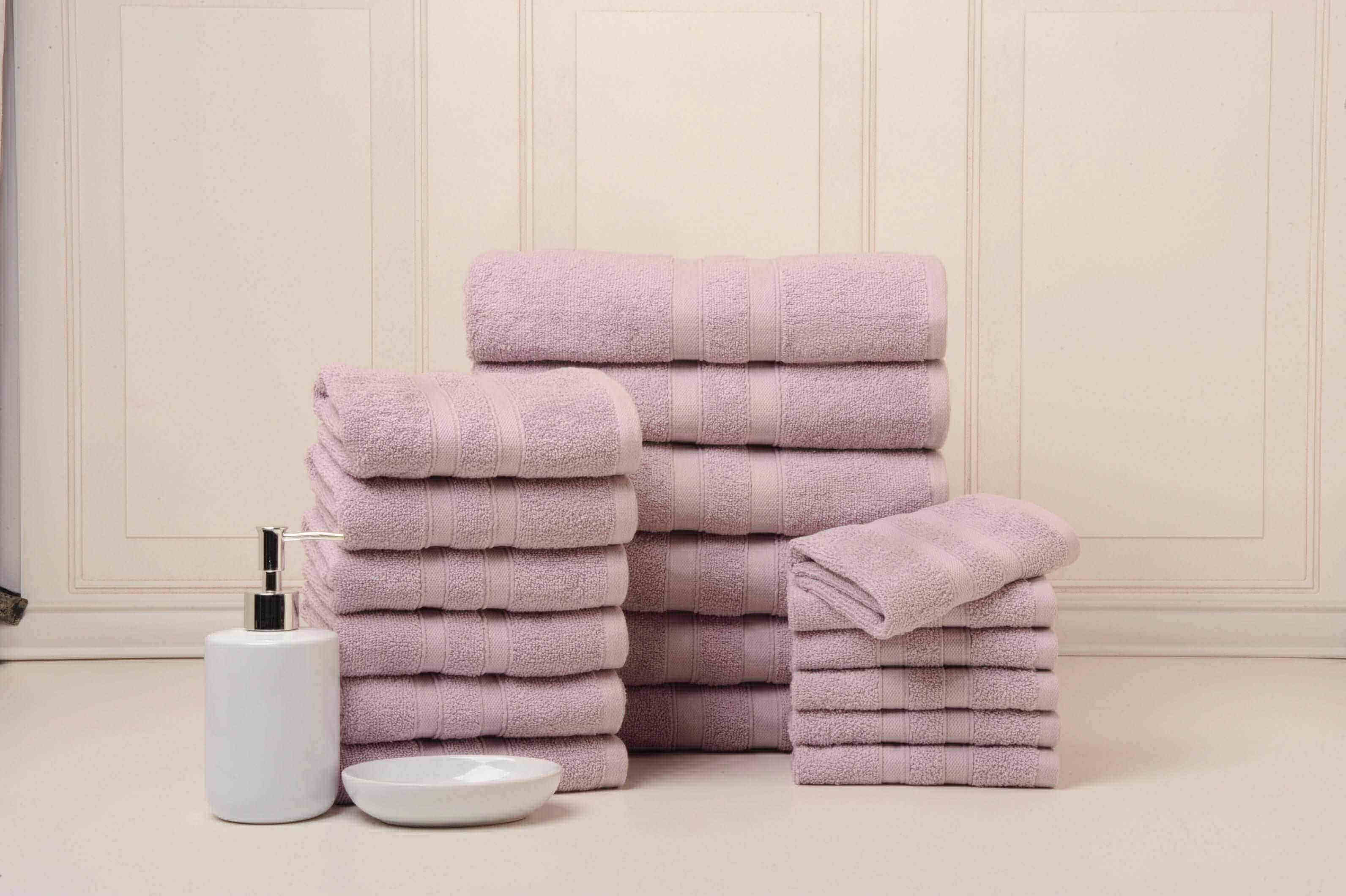 Solid Dusky Mauve Colour of 18 Piece Egyptian Cotton Towel Set