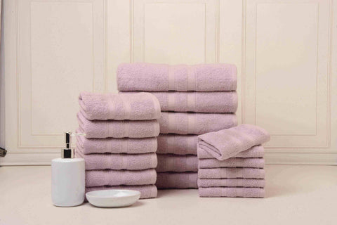Solid Dusky Mauve Colour of 18 Piece Egyptian Cotton Towel Set