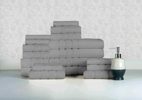 Popcorn Grey Colour of 18 Piece Egyptian Cotton Towel Set