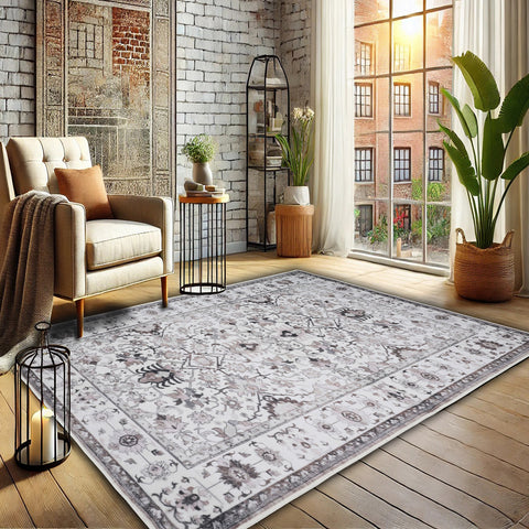 Bibb Home Washable Flannel Printed Area Rug with Latex Back 4x6 ft