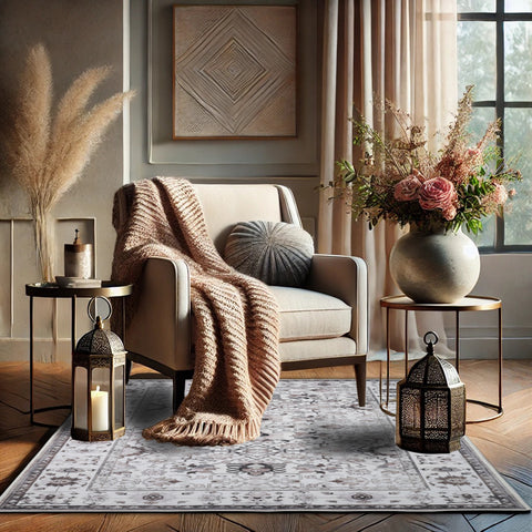 Bibb Home Washable Flannel Printed Area Rug with Latex Back 5x7 ft