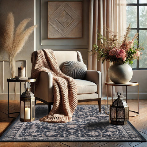 Bibb Home Washable Flannel Printed Area Rug with Latex Back 4x6 ft