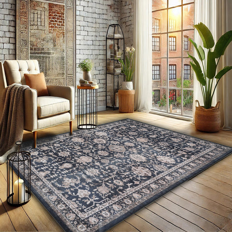 Bibb Home Washable Flannel Printed Area Rug with Latex Back 5x7 ft