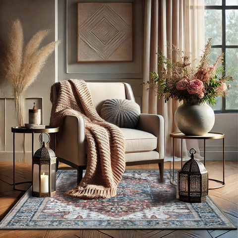 Bibb Home Washable Flannel Printed Area Rug with Latex Back 3x5 ft