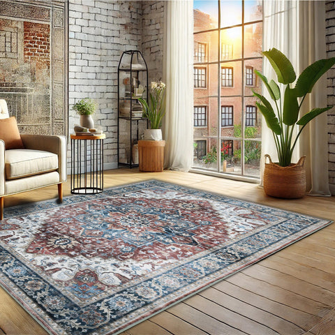 Bibb Home Washable Flannel Printed Area Rug with Latex Back 5x7 ft