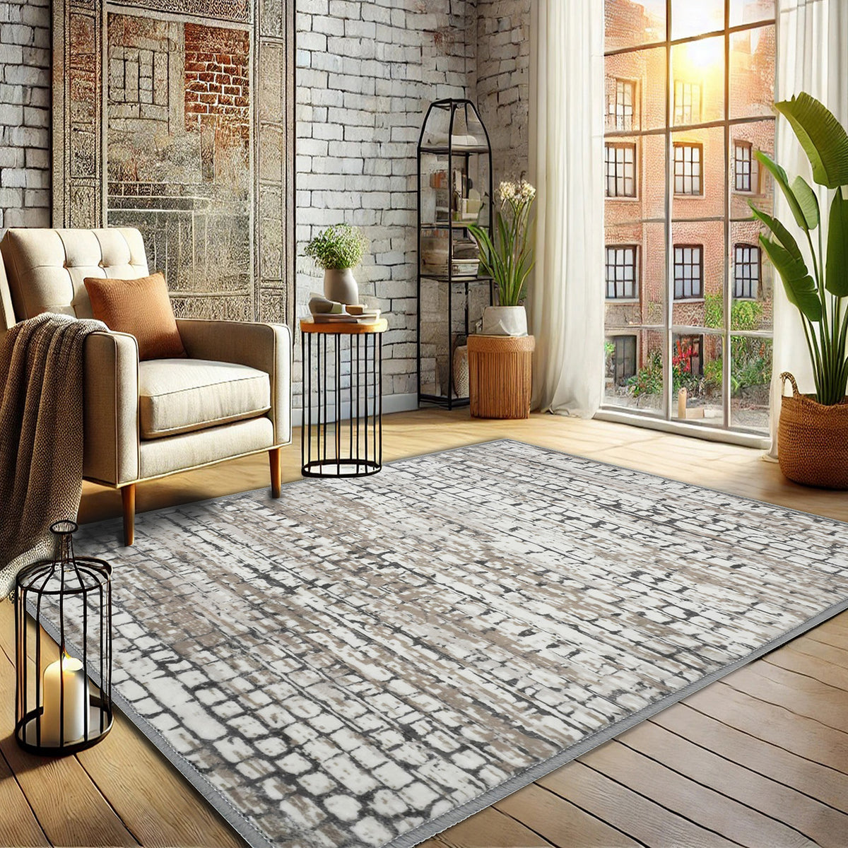 Bibb Home Washable Flannel Printed Area Rug with Latex Back 5x7 ft