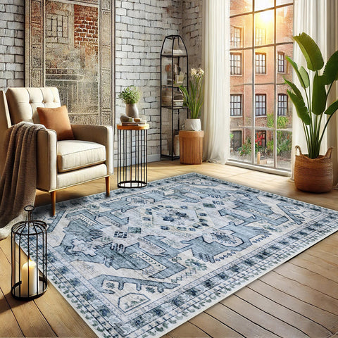 Bibb Home Washable Flannel Printed Area Rug with Latex Back 5x7 ft