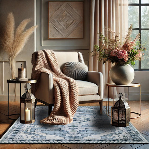 Bibb Home Washable Flannel Printed Area Rug with Latex Back 5x7 ft