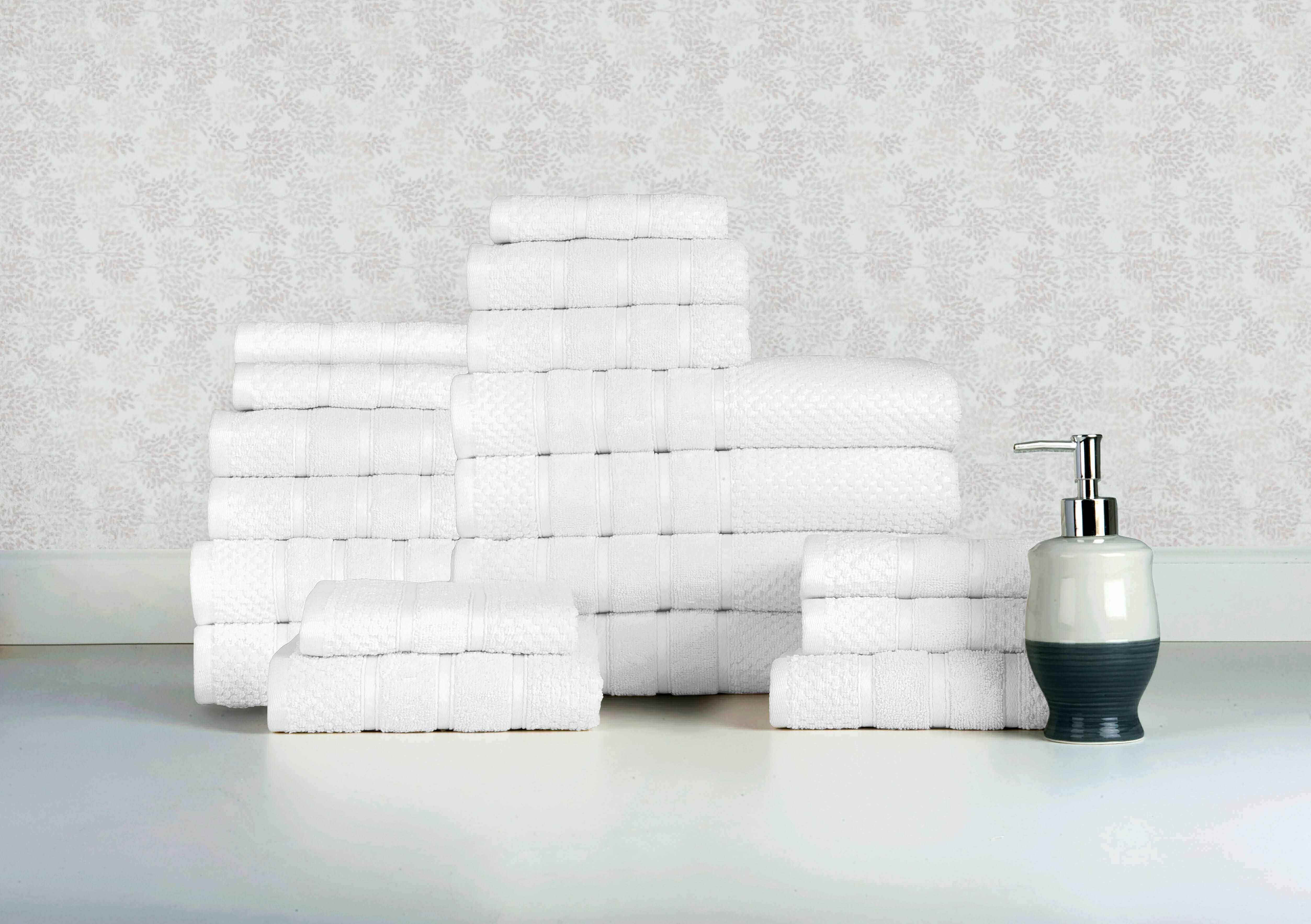 Popcorn White Colour of 18 Piece Egyptian Cotton Towel Set
