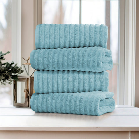 Bibb Home 4 Pack Ribbed Egyptian Cotton Bath Towel Set