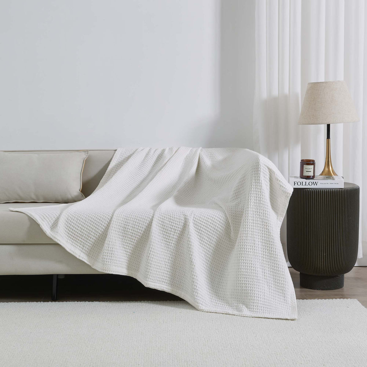 Patina Vie Maison 100% Cotton All-Season Waffle Weave Knit Throw Blanket