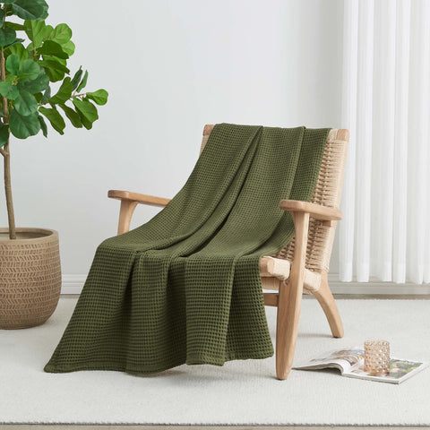 Patina Vie Maison 100% Cotton All-Season Waffle Weave Knit Throw Blanket