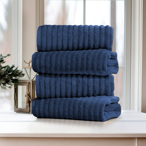 Bibb Home 4 Pack Ribbed Egyptian Cotton Bath Towel Set