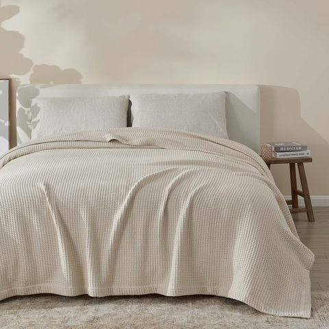 Patina Vie Maison 100% Cotton All-Season Waffle Weave Knit Throw Blanket