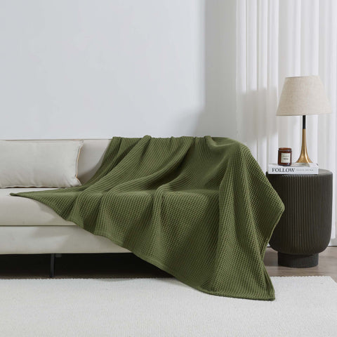 Patina Vie Maison 100% Cotton All-Season Waffle Weave Knit Throw Blanket