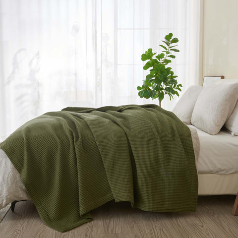 Patina Vie Maison 100% Cotton All-Season Waffle Weave Knit Throw Blanket