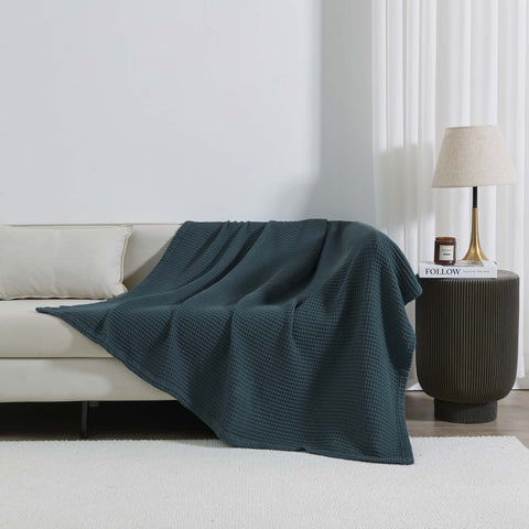Patina Vie Maison 100% Cotton All-Season Waffle Weave Knit Throw Blanket