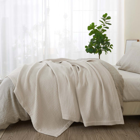 Patina Vie Maison 100% Cotton All-Season Waffle Weave Knit Throw Blanket