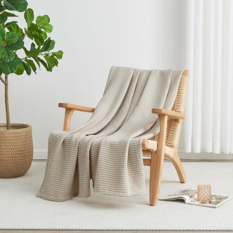 Patina Vie Maison 100% Cotton All-Season Waffle Weave Knit Throw Blanket
